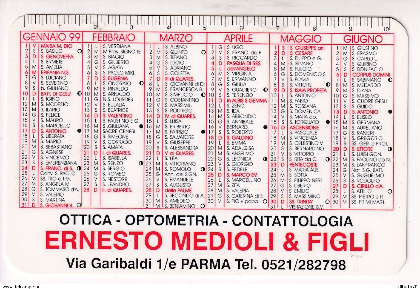 Calendarietto - Ottica - Ernesto Medioli E Figli - Parma - Anno 1999 - Kleinformat : 1991-00