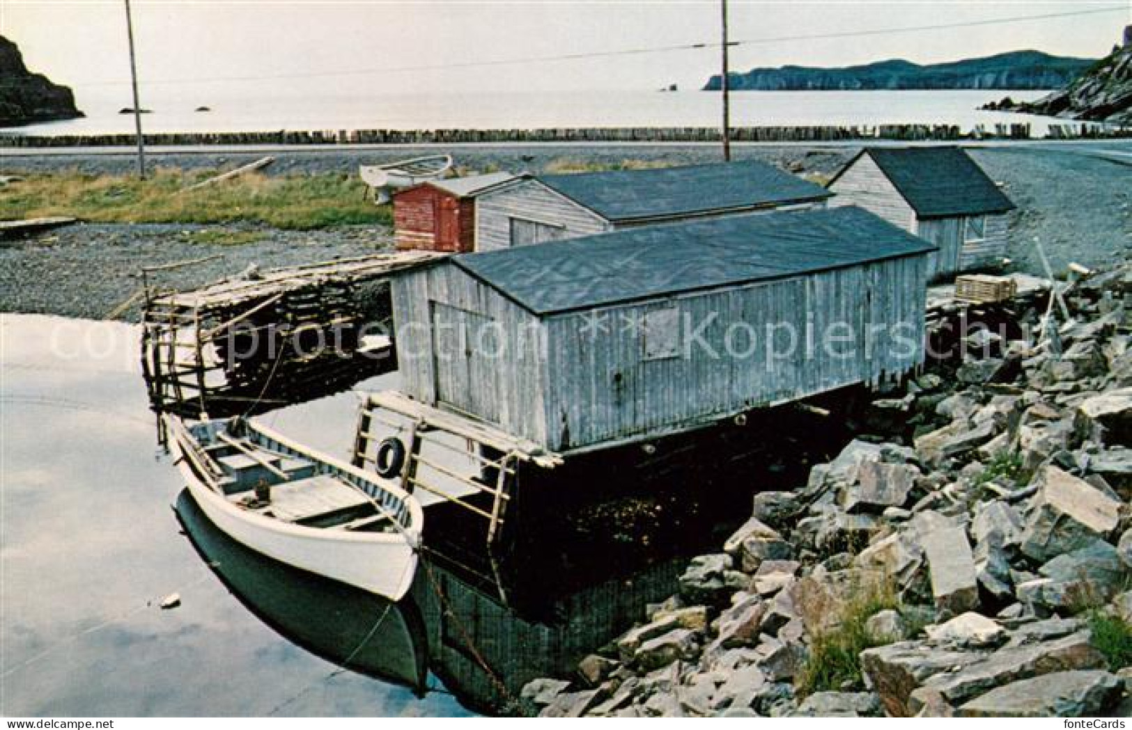 73123589 Bonavista Bay A Quiet Morning Fishing Boat Boathouse Bonavista Bay - Unclassified