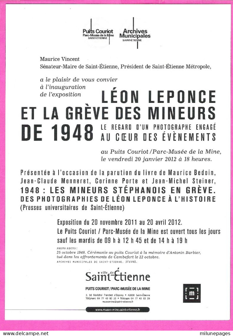 Grande Photo Retirage Moderne Grève Des Mineurs De 1948 à St Etienne Expo Léon Leponce 2012 - Luoghi