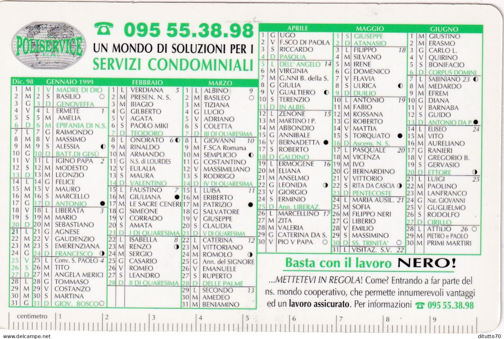 Calendarietto - POLISERVICE - Anno 1999 - Petit Format : 1991-00