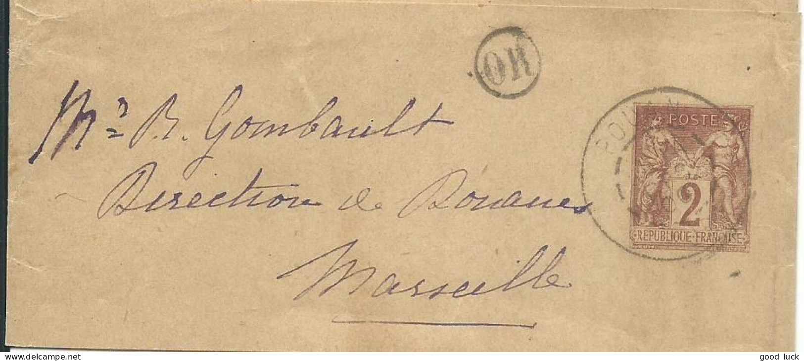 FRANCE BANDE SAGE 2c POUAN ( AUBE ) POUR MARSEILLE ( BOUCHES DU RHONE ) DE 1900 LETTRE COVER - Bandas Para Periodicos