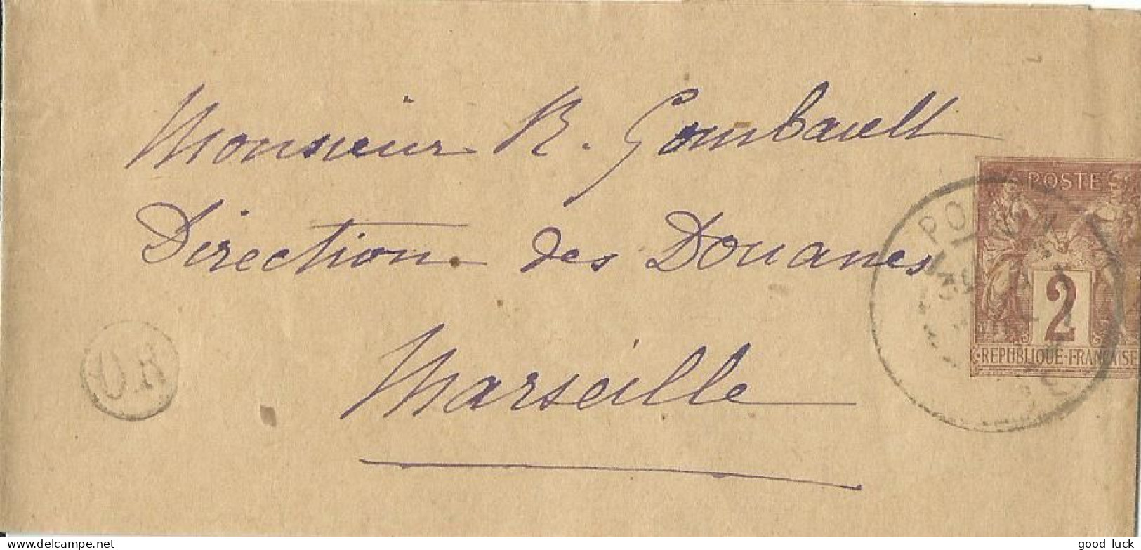 FRANCE BANDE SAGE 2c POUAN ( AUBE ) POUR MARSEILLE ( BOUCHES DU RHONE ) DE 1900 LETTRE COVER - Streifbänder