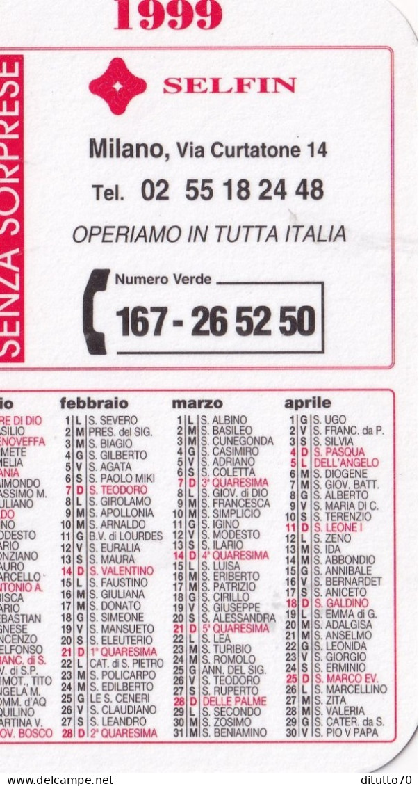 Calendarietto - Selfin - Milano - Anno 1999 - Tamaño Pequeño : 1991-00