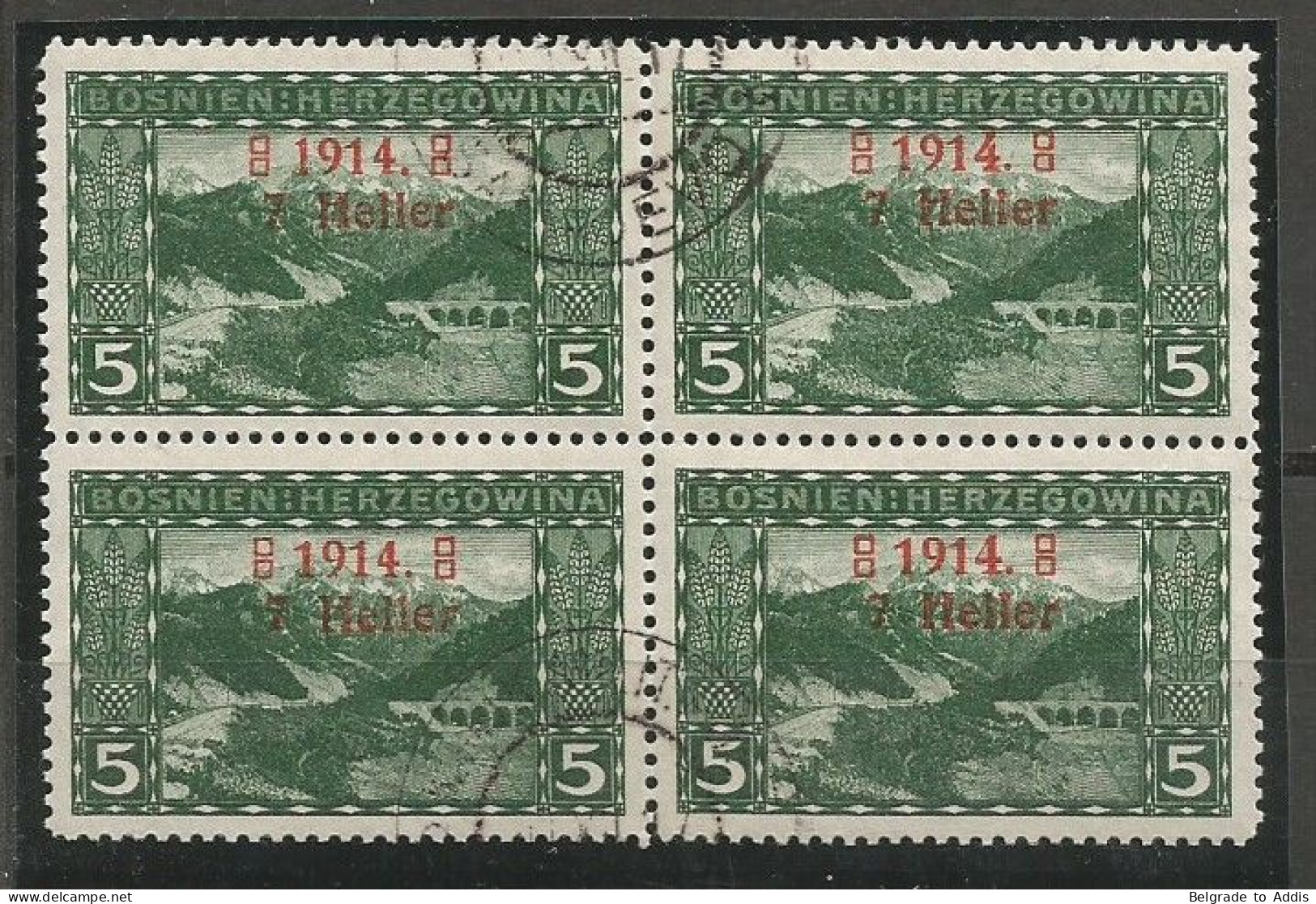 Bosnia Bosnien K.u.K. Austria Hungary Mi.89I + II + III All 3 Types In A Block Of 4 Used 1914 Mi.CV: 190,00€ - Bosnie-Herzegovine