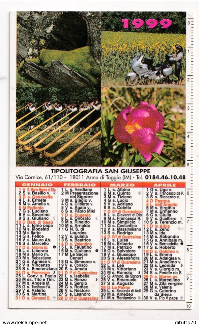 Calendarietto - Tipolitografia San Giuseppe - Arma Di Taggia - Imperia - Anno 1999 - Kleinformat : 1991-00