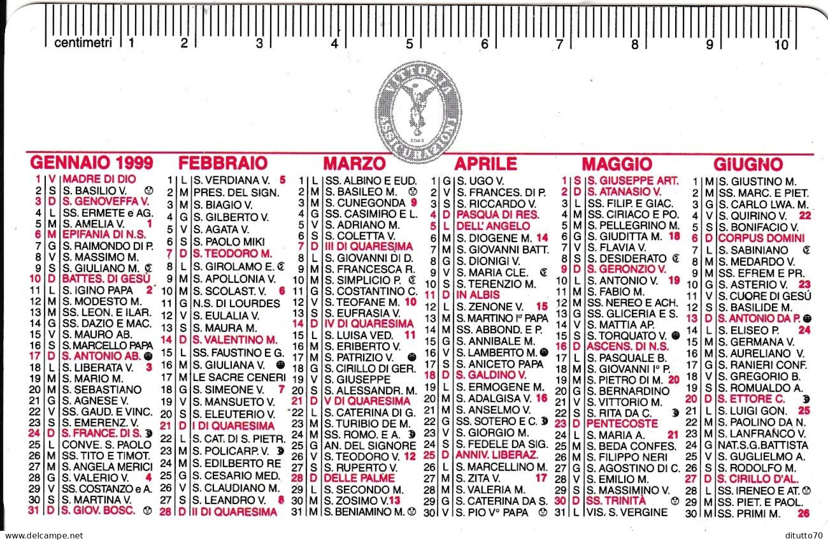 Calendarietto - Vittoria - Assicurazioni - Anno 1999 - Petit Format : 1991-00