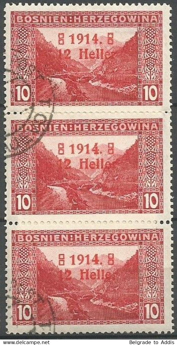 Bosnia Bosnien K.u.K. Austria Hungary Mi.90I + II + III All 3 Types Se-tenant In Strip Of 3 Used 1914 Mi.CV: 190,00€ - Bosnien-Herzegowina