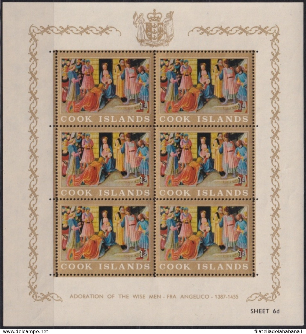 F-EX48131 COOK IS 1966 MNH FRA ANGELICO ART CHRISTMAS NAVIDADES SHEET.  - Religion