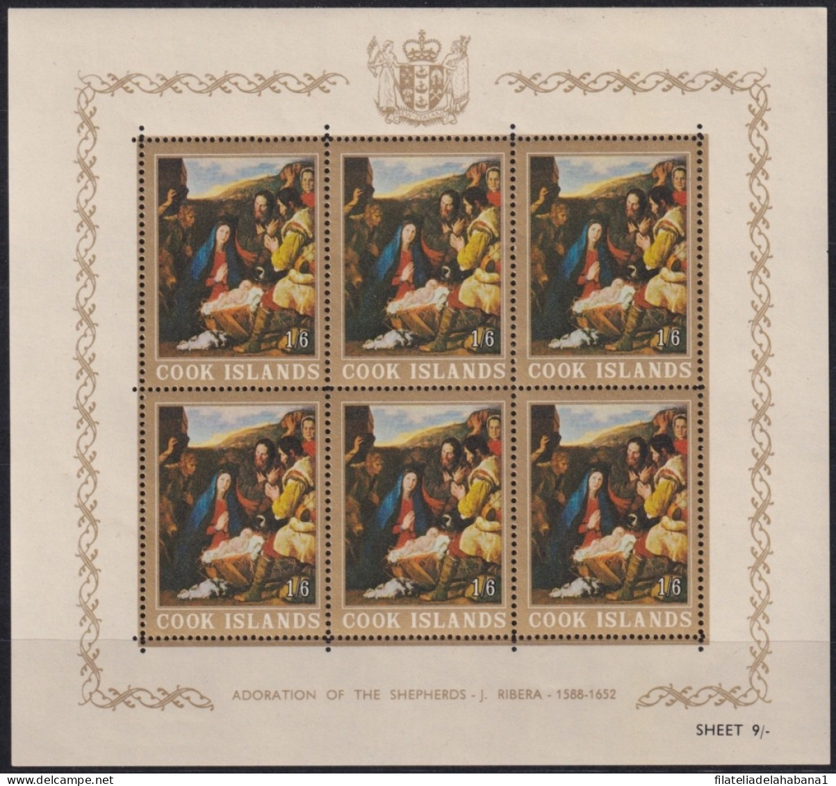 F-EX48131 COOK IS 1966 MNH FRA ANGELICO ART CHRISTMAS NAVIDADES SHEET.  - Religione