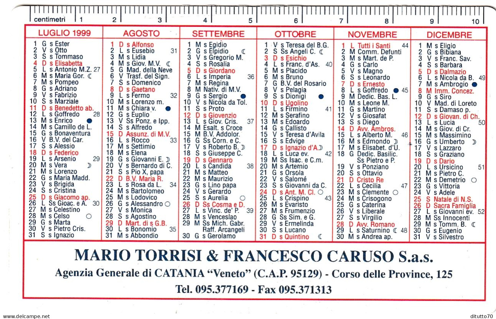 Calendarietto - La Fondiaria - Catania - Anno 1999 - Small : 1991-00