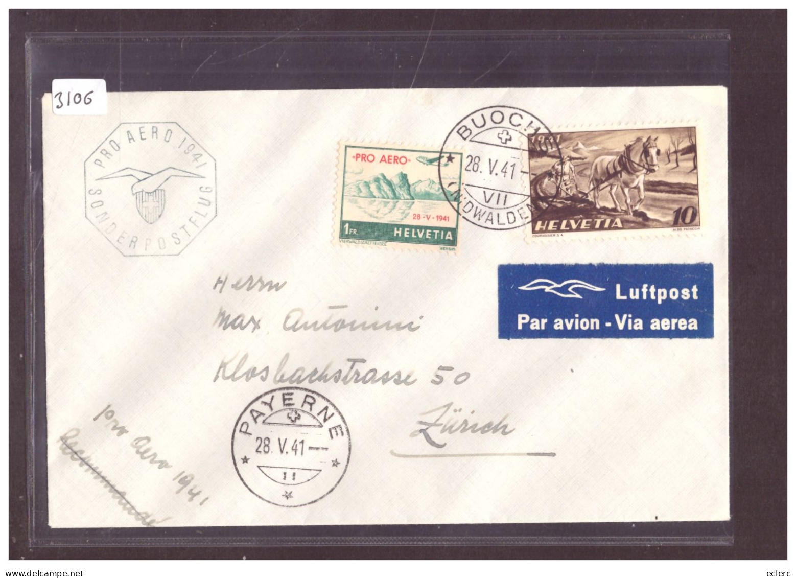 SONDERFLUG PRO AERO 1941 - BUOCHS PAYERNE - Premiers Vols