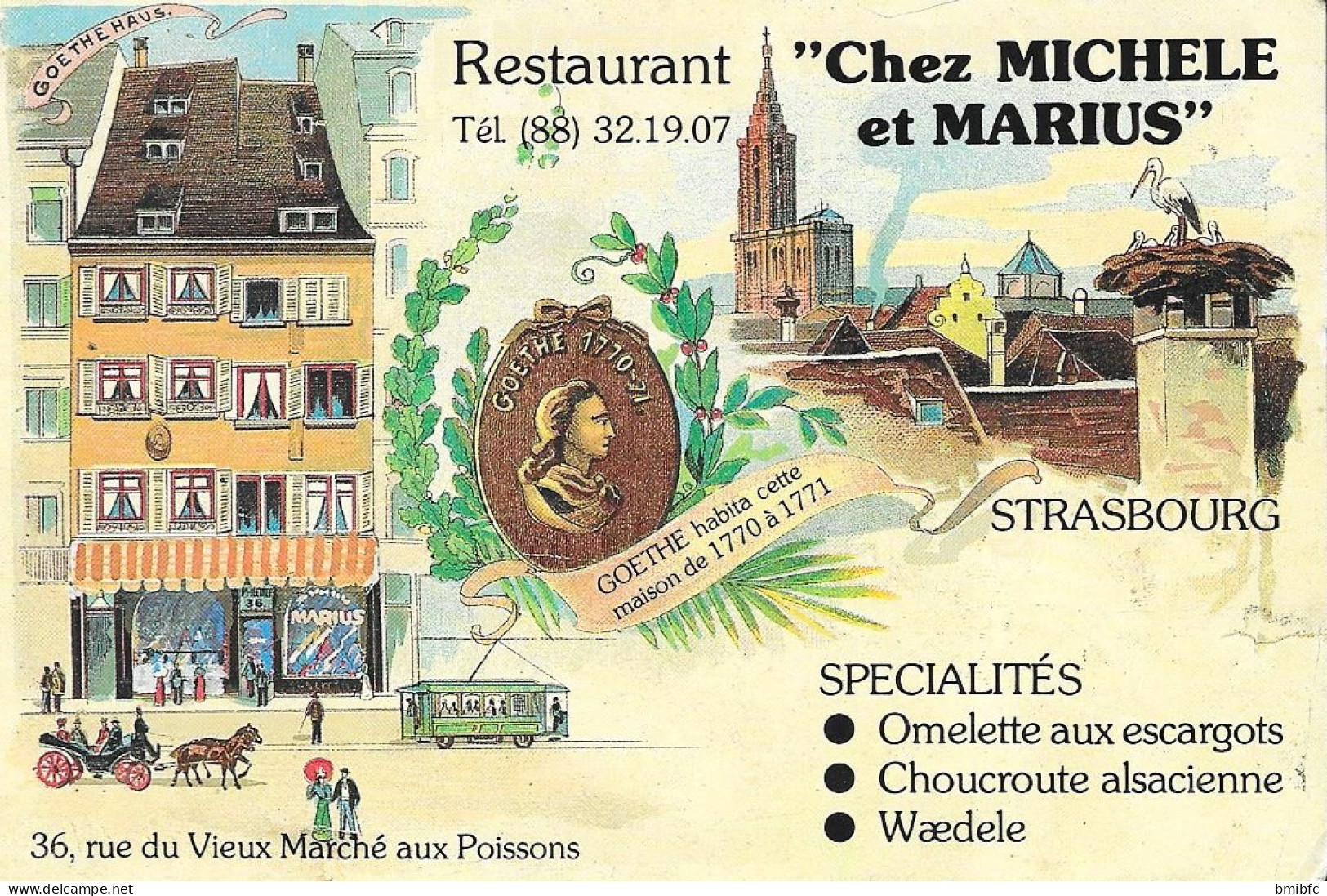 Restaurant " Chez MICHELE Et MARIUS " Tél (88) 32.19.07  STRASBOURG  36, Rue Du Vieux Marché Aux Poissons - Strasbourg