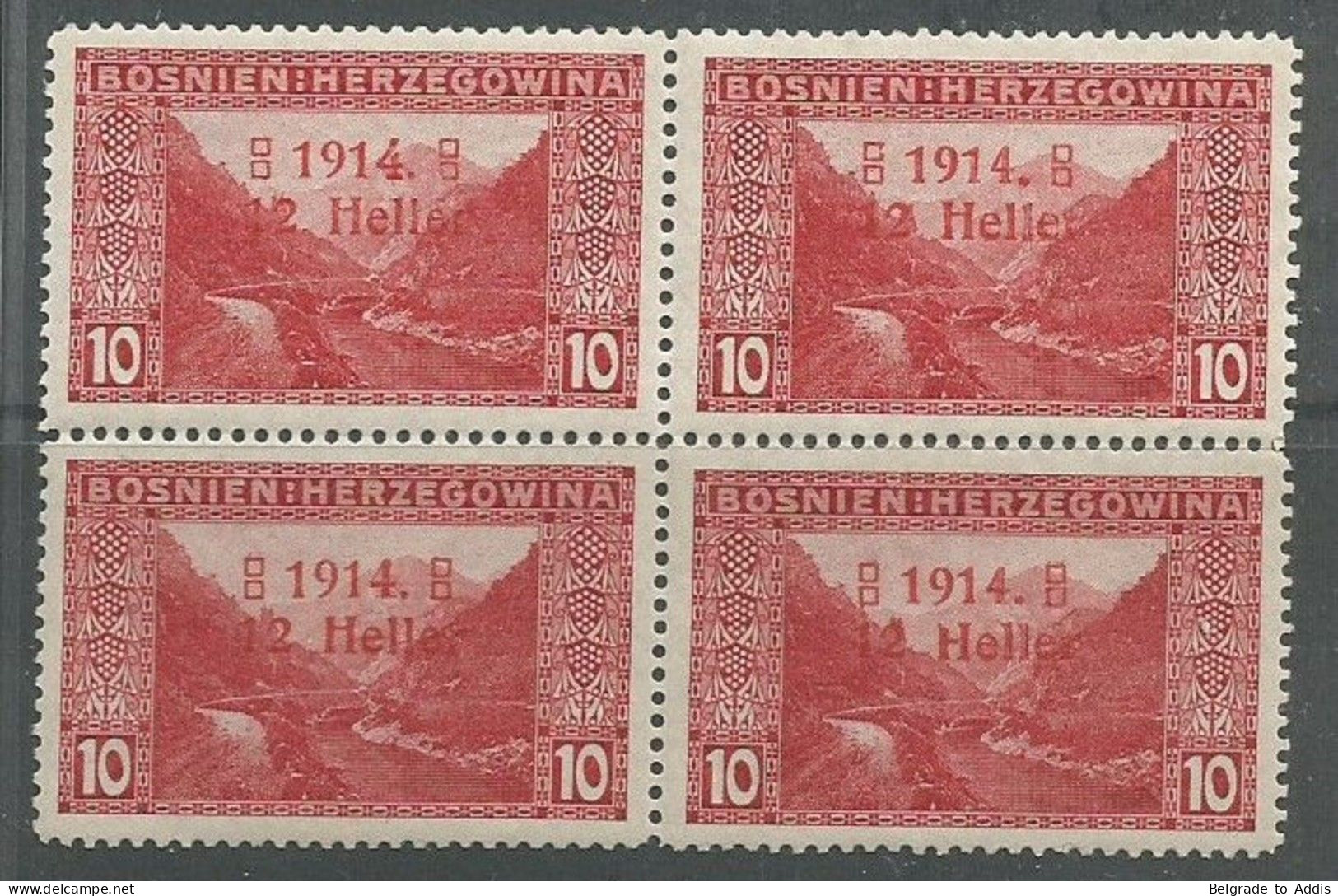 Bosnia Bosnien K.u.K. Austria Hungary Mi.90I + II + III + 90I/I All Types In A Block Of 4 + "H" Variety MNH / ** 1914 - Bosnië En Herzegovina