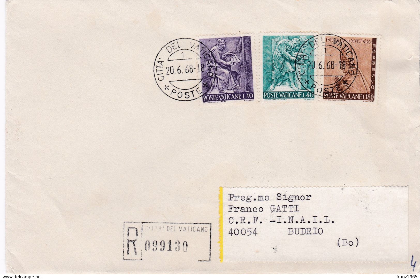 From Vatican City To Italy - 1968 - Lettres & Documents