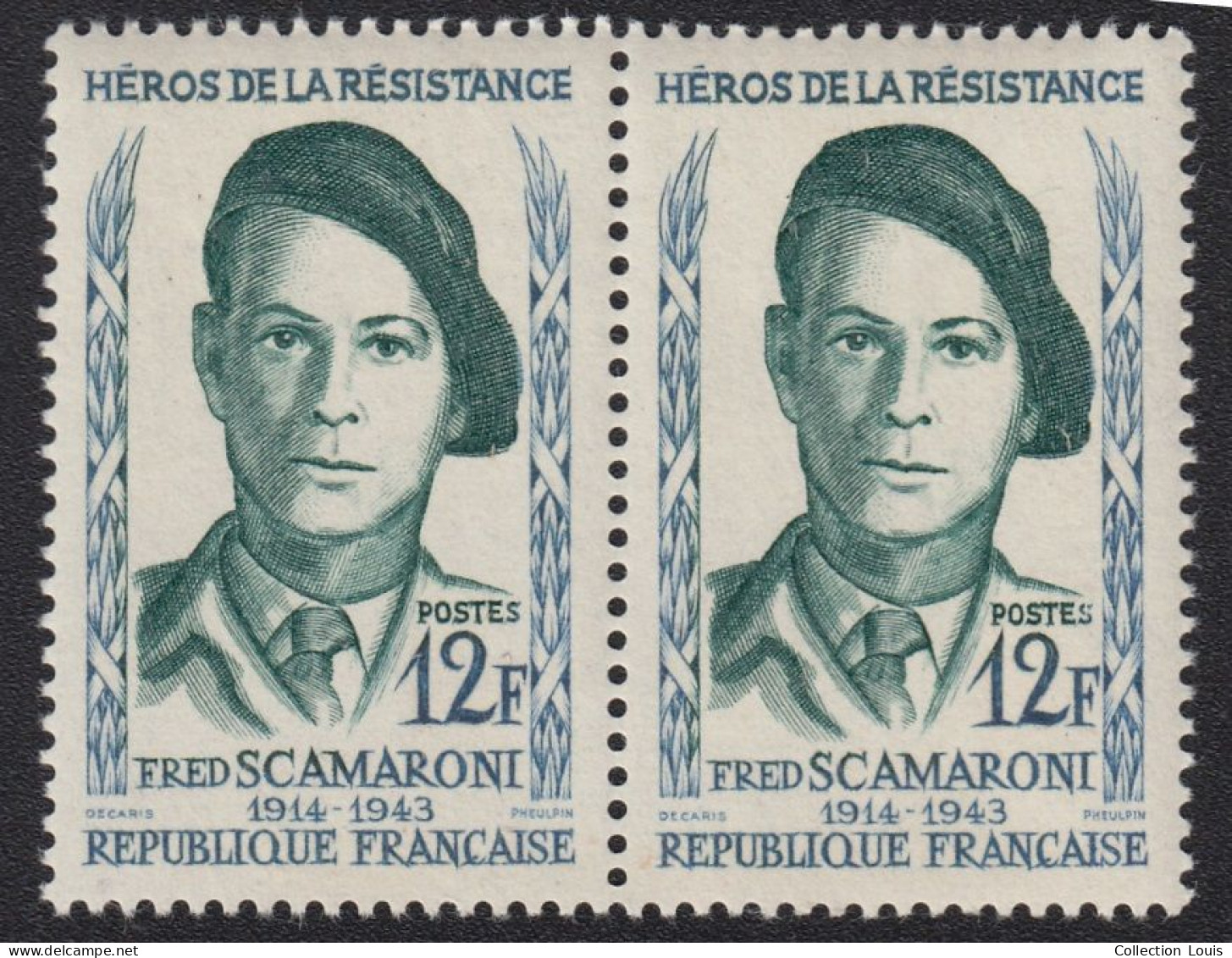 Bloc De 2 Timbres France 1958  Héros De La Résistance - Fred Scamaroni 1914 - 1943 Y&T N°1158 12F Neufs TBE - Unused Stamps