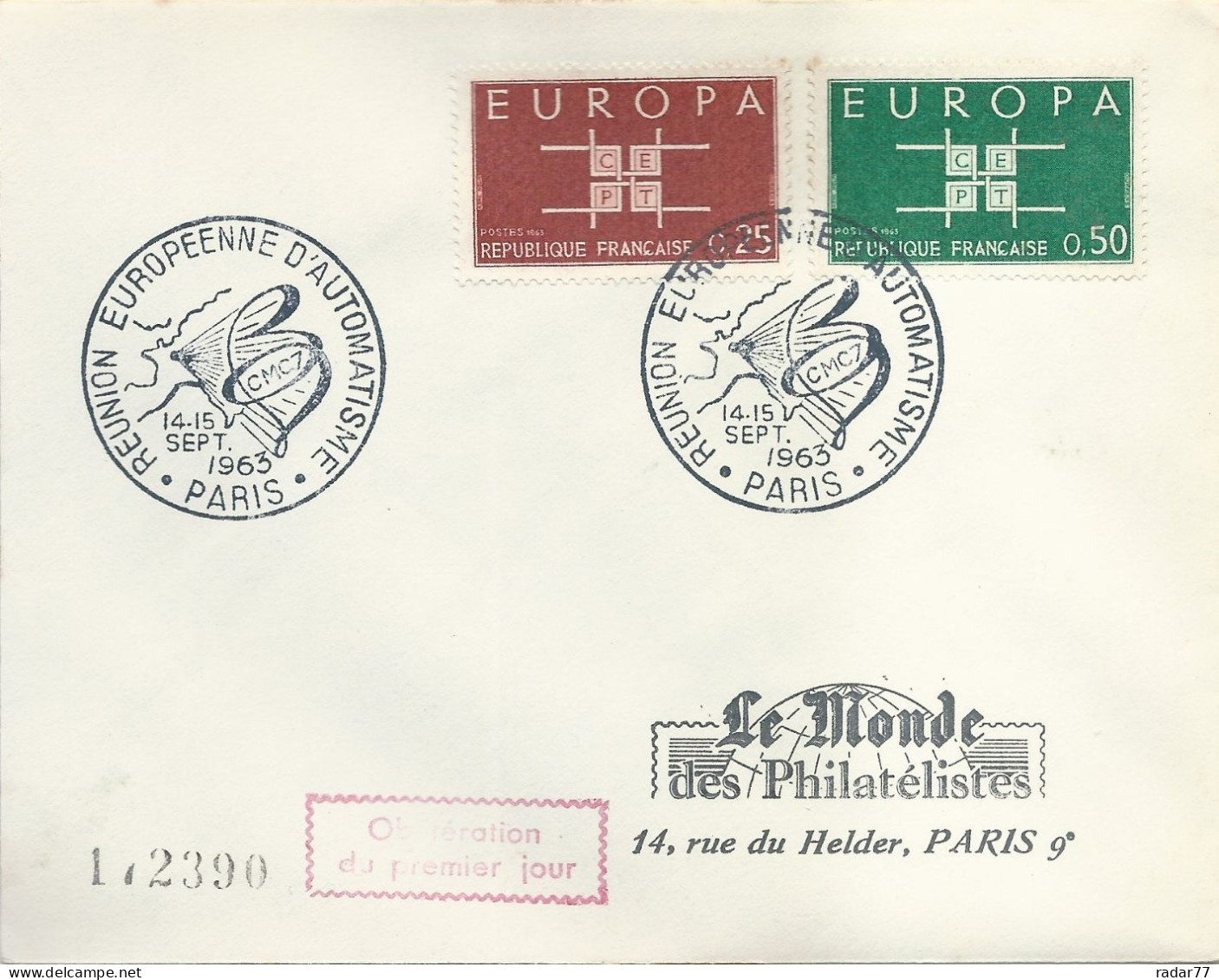 Lettre Avec Cachet Commémoratif Réunion Européenne D'automatisme - Paris - 14-15/09/1963 - Cachets Commémoratifs