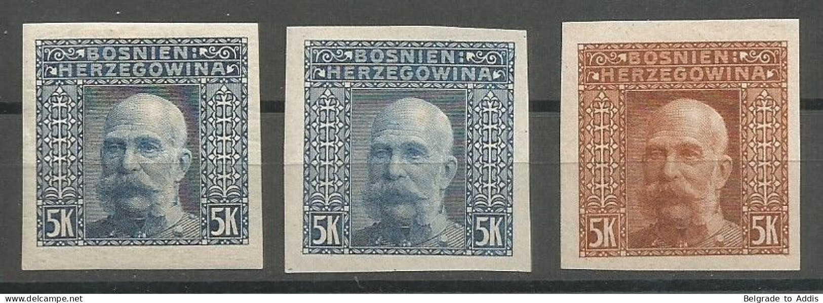 Bosnia Bosnien K.u.K. Austria Hungary Mi.44U Imperf. Mint * + 2 X Mi.44PU VIII Proofs Imperforated MNG (*) 1906 - Bosnien-Herzegowina