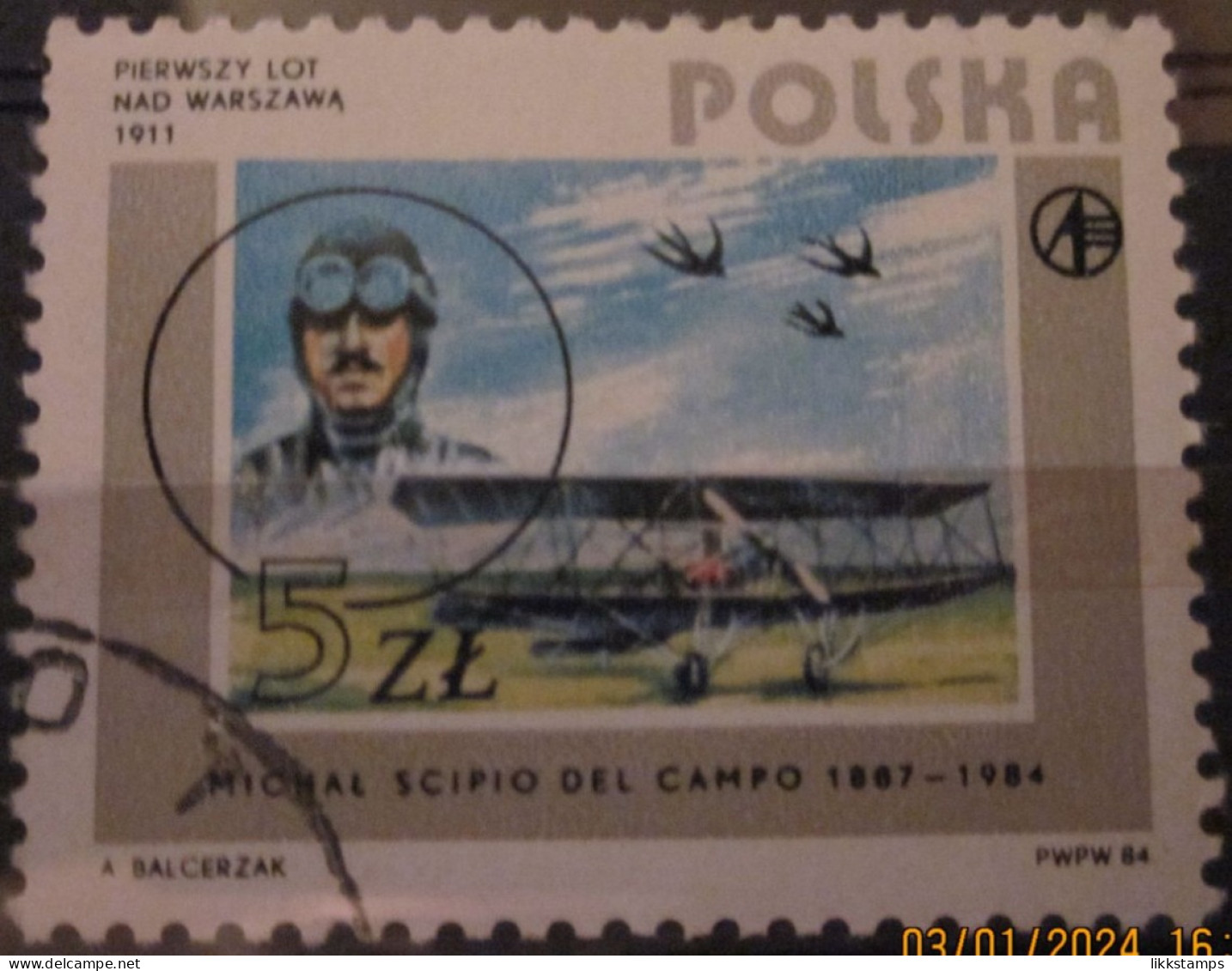 POLAND ~ 1984 ~ S.G. NUMBERS S.G. 2956. ~ POLISH AVIATION ~ VFU #03526 - Usados