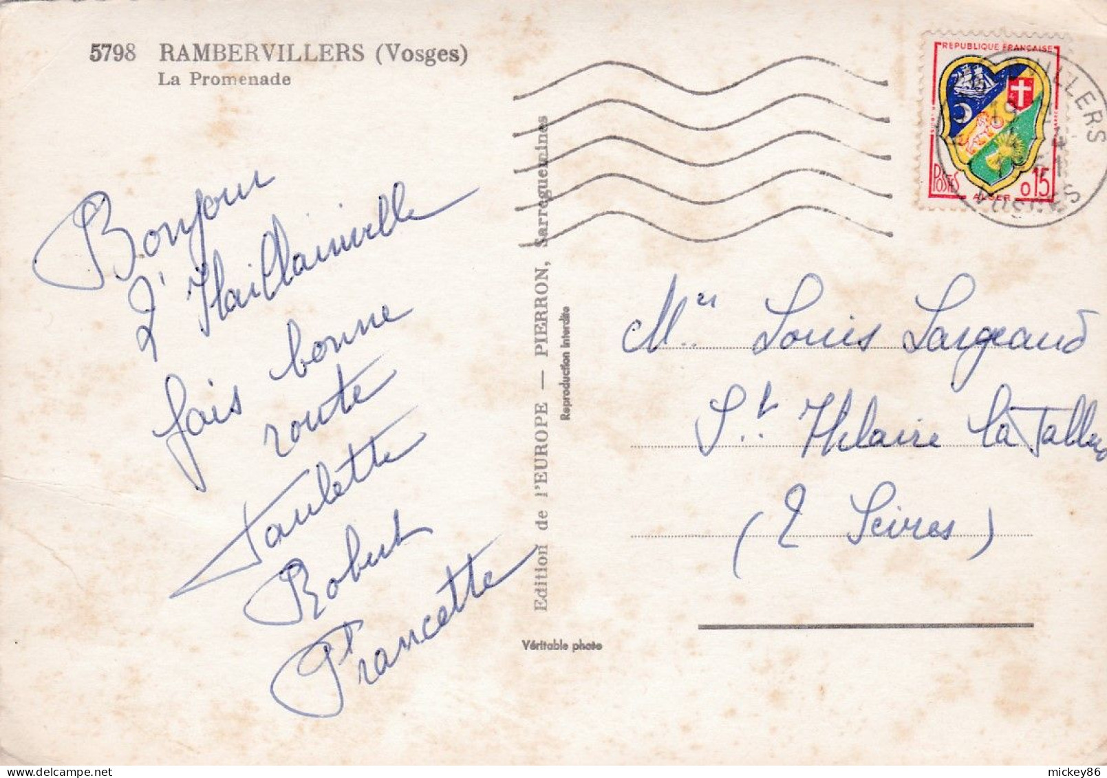 RAMBERVILLERS --1961 -- La Promenade  ( Rivière , Lavoir )....timbre......cachet  .. - Rambervillers
