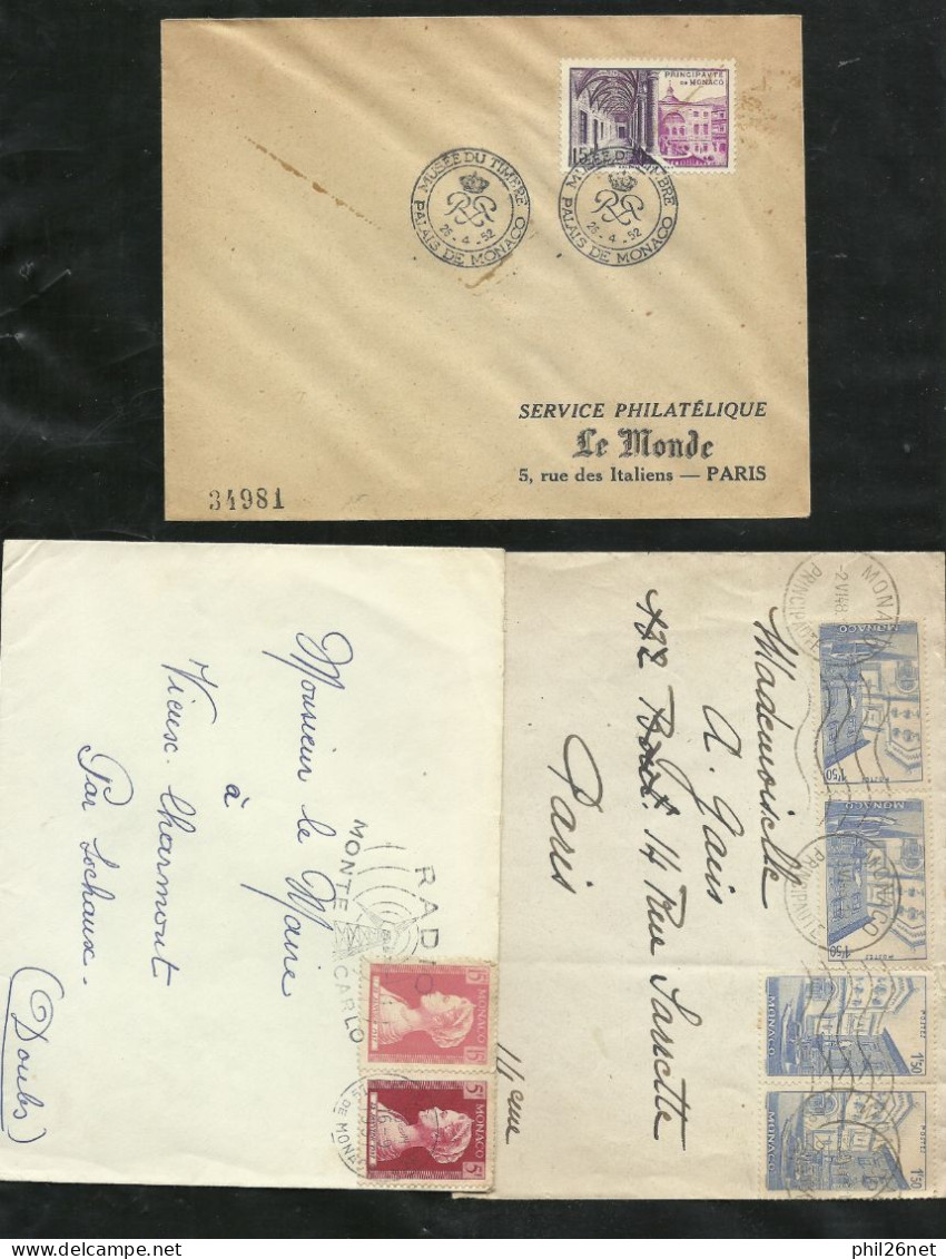 Monaco lot de 20 plis et lettres avec TP et flammes et de 10 lettres FDC Premiers Jours  voir scans     soldé  ! ! !