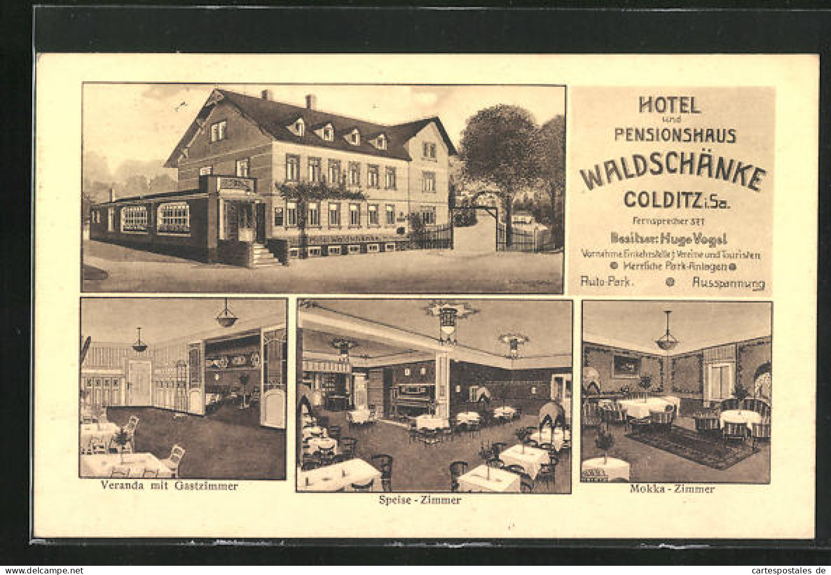 Künstler-AK Colditz I. Sa., Hotel Und Pensionshaus Waldschänke, Innenansichten Veranda Mit Gastzimmer Und Speisezimm  - Colditz