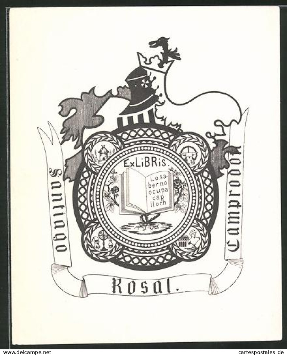 Exlibris Santiago Rosal, Camprodon, Wappen Mit Buch Und Amboss  - Ex Libris