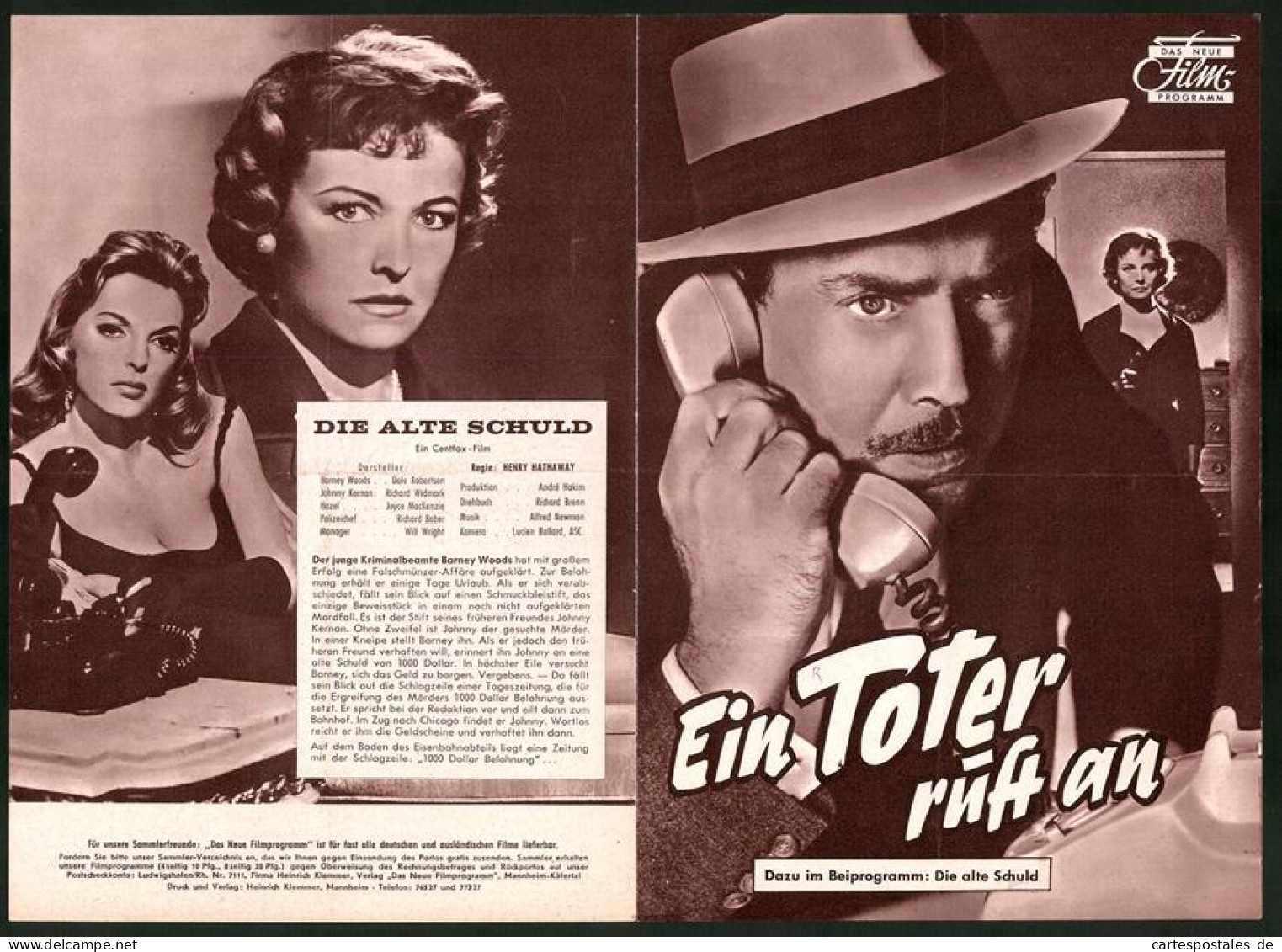 Filmprogramm DNF, Ein Toter Ruft An, Edmond O`Brien, Julie London, Regie: Hubert Cornfield  - Revistas