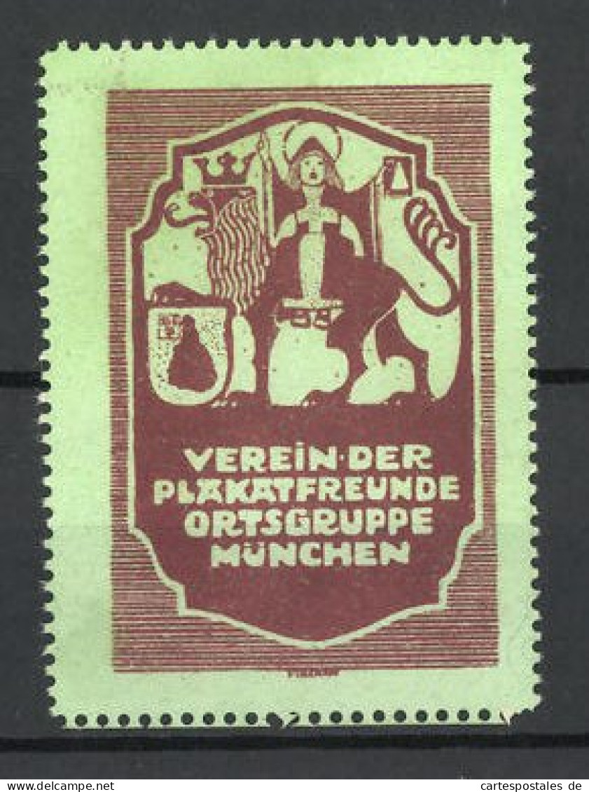 Künstler-Reklamemarke Pirchan, Verein Der Plakatfreunde, Ortsgruppe München, Münchner Kind Und Wappen  - Erinnofilia