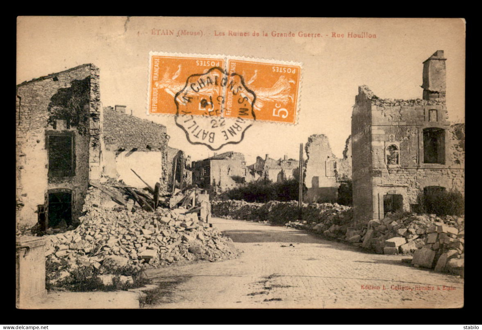 55 - ETAIN - RUE HOUILLON EN RUINES - EDITEUR COLLETTE - VOIR ETAT - Etain