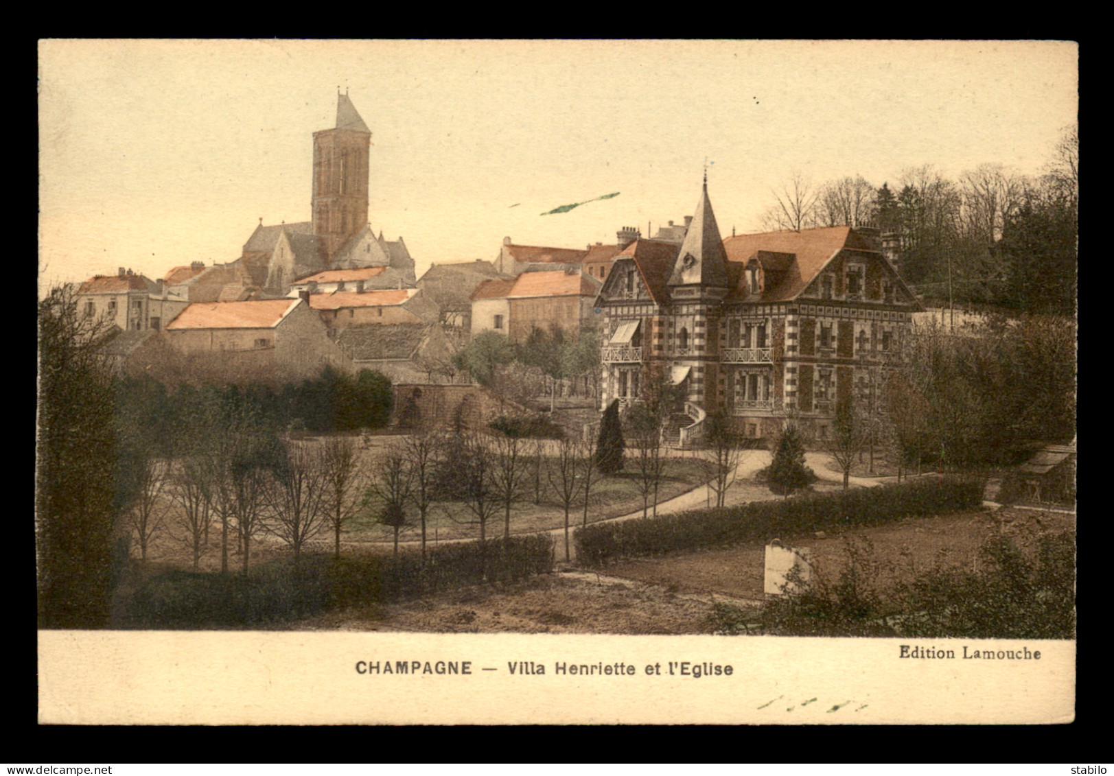 95 - CHAMPAGNE-SUR-OISE - VILLA HENRIETTE ET L'EGLISE - CARTE COLORISEE - Champagne Sur Oise