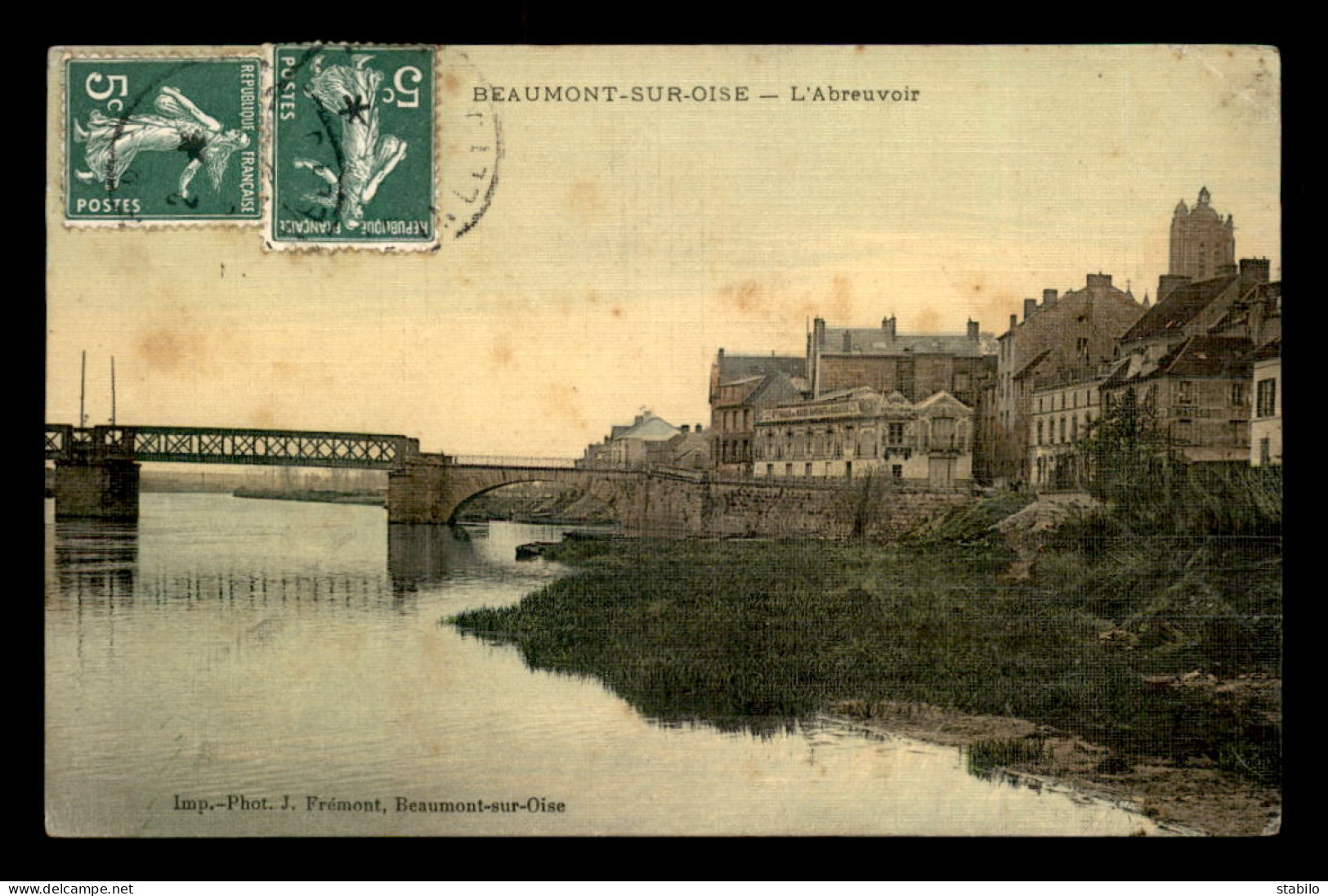 95 - BEAUMONT-SUR-OISE - L'ABREUVOIR - CARTE TOILEE ET COLORISEE - Beaumont Sur Oise