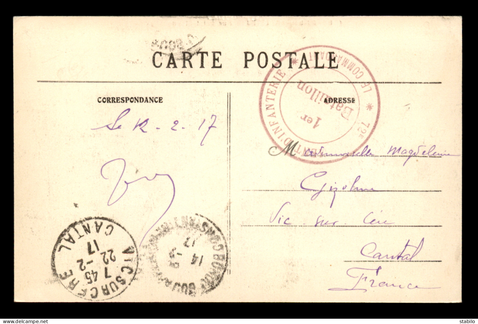 ALGERIE - BORDJ-BOU-ARREIDJ - RUE ST-CLAUDE - CACHET 72E R.I. 1ER BATAILLON - Autres & Non Classés