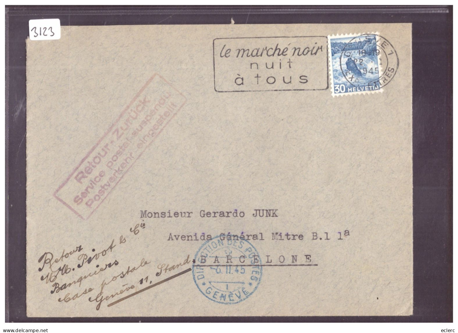 CACHET RETOUR, SERVICE POSTAL SUSPENDU POUR BARCELONE - Postmark Collection