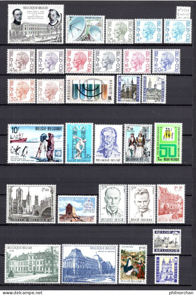 Belgique 1971 Neufs**  TB 36 Timbres Différents  3 €    (cote 20,95 €, 36 Valeurs) - Nuevos