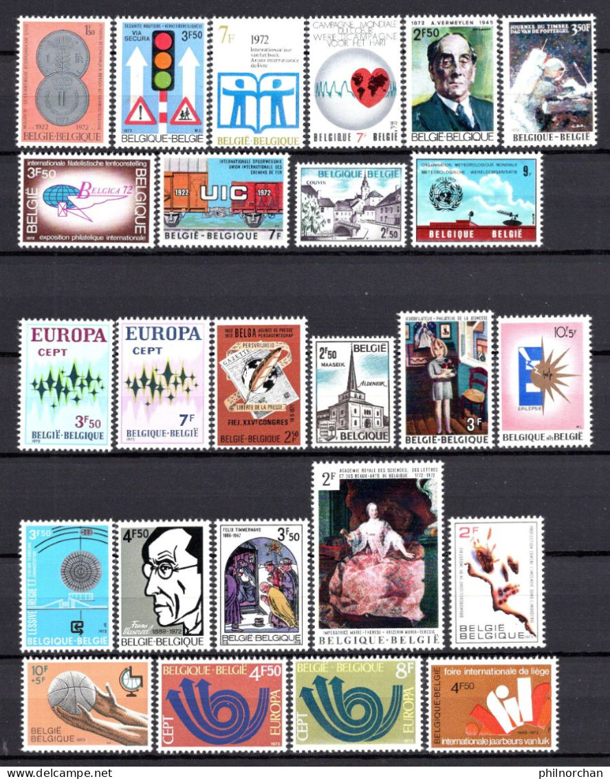 Belgique 1972 Neufs**  TB 48 Timbres Différents  4 €    (cote 25,60 €, 48 Valeurs) - Unused Stamps