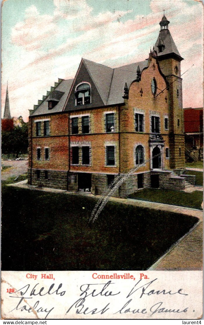 24-4-2024 (2 Z 51) VERY OLD - Colorised / USA - Connellsville City Hall (Mairies / Town Hall) (posted Early 1909) - Other & Unclassified