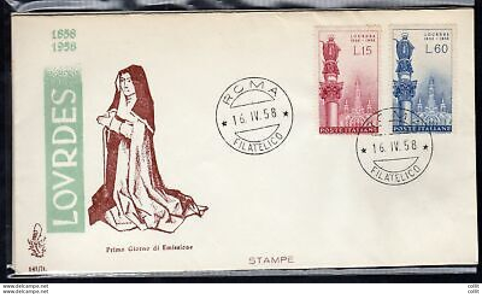 Italia FDC Venetia 1958 Lourdes  Non Viaggiata - FDC