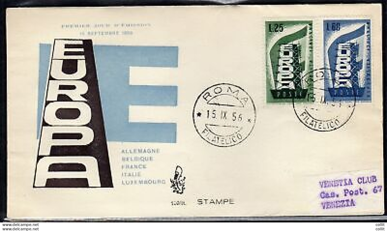 Italia FDC Venetia 1956 Europa  Non Viaggiata - FDC