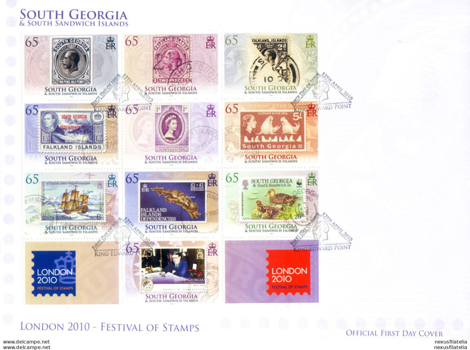 South Georgia. Francobollo Su Francobollo "London 2010" FDC. - Falklandinseln