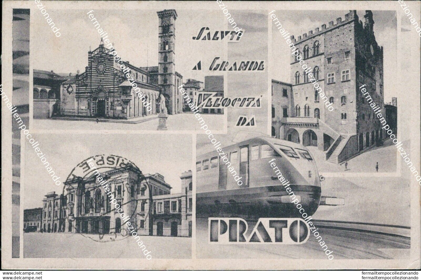 Az355 Cartolina Saluti A Grande Velocita' Da Prato  Firenze Toscana 1941 Bella! - Firenze