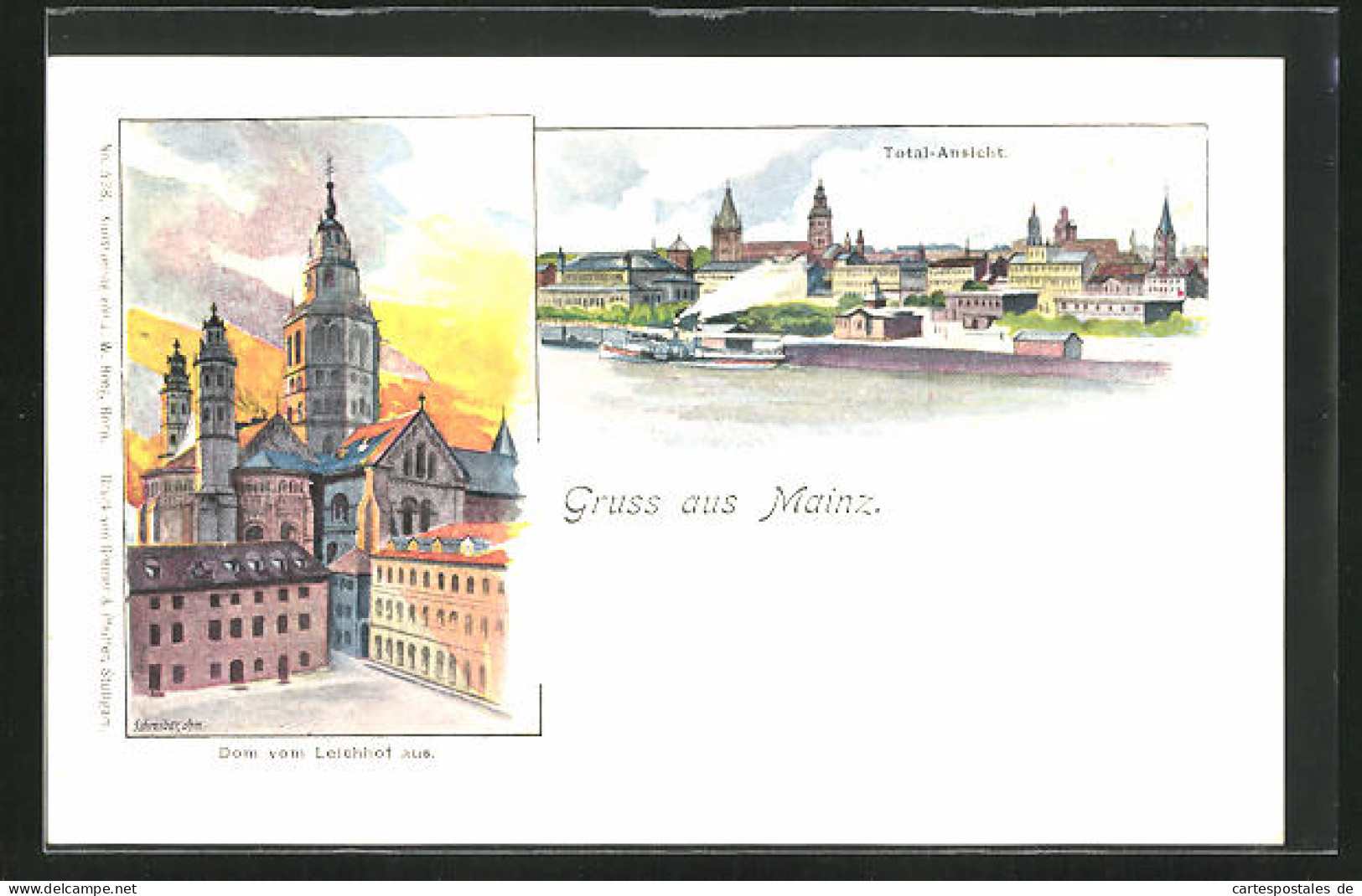 Lithographie Mainz, Totalansicht, Dom Vom Leichhof Gesehen  - Mainz