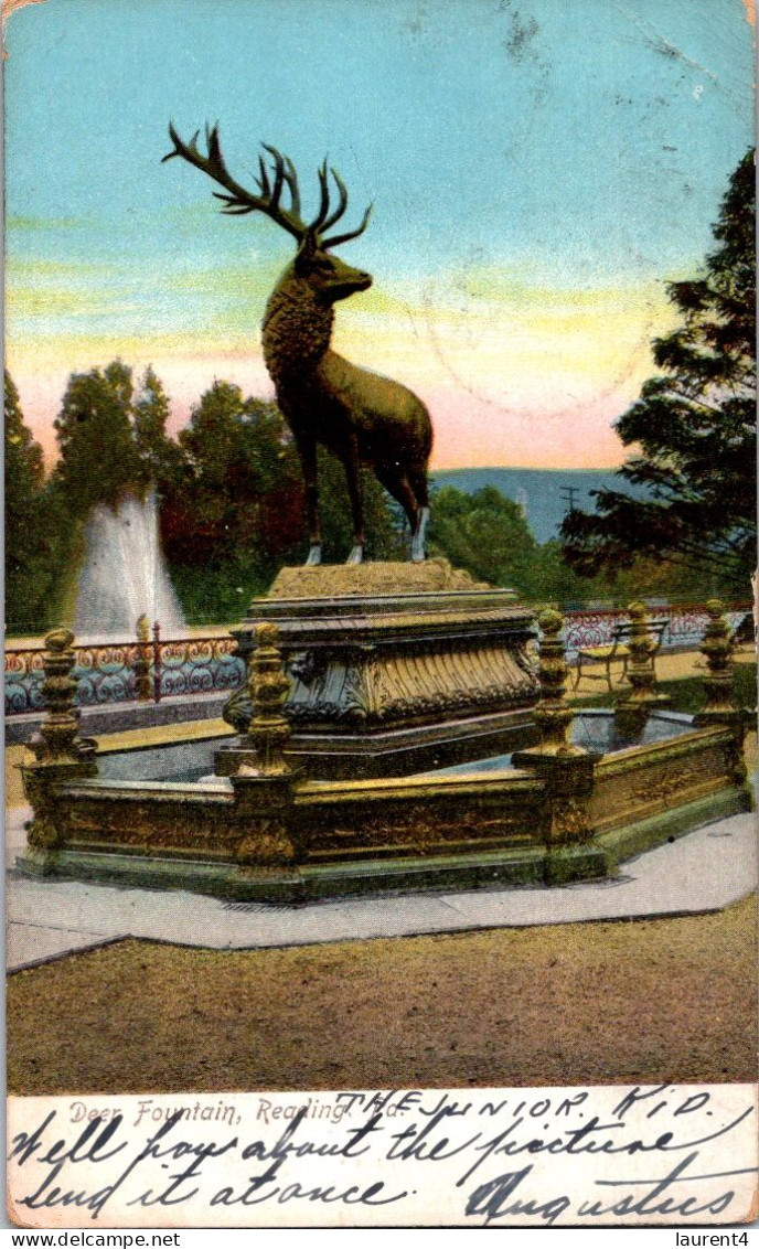 24-4-2024 (2 Z 51) VERY OLD - Colorised / USA - Reading, Pennsylvania - Deer Fountain / Fontaine Du Cerf - Sent 1900 - Autres & Non Classés