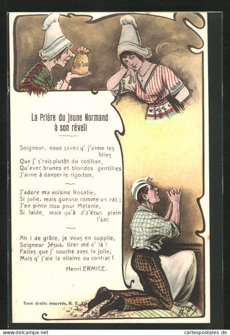 CPA Illustrateur La Prière Du Jeune Normand à Son Réveil  - Sin Clasificación