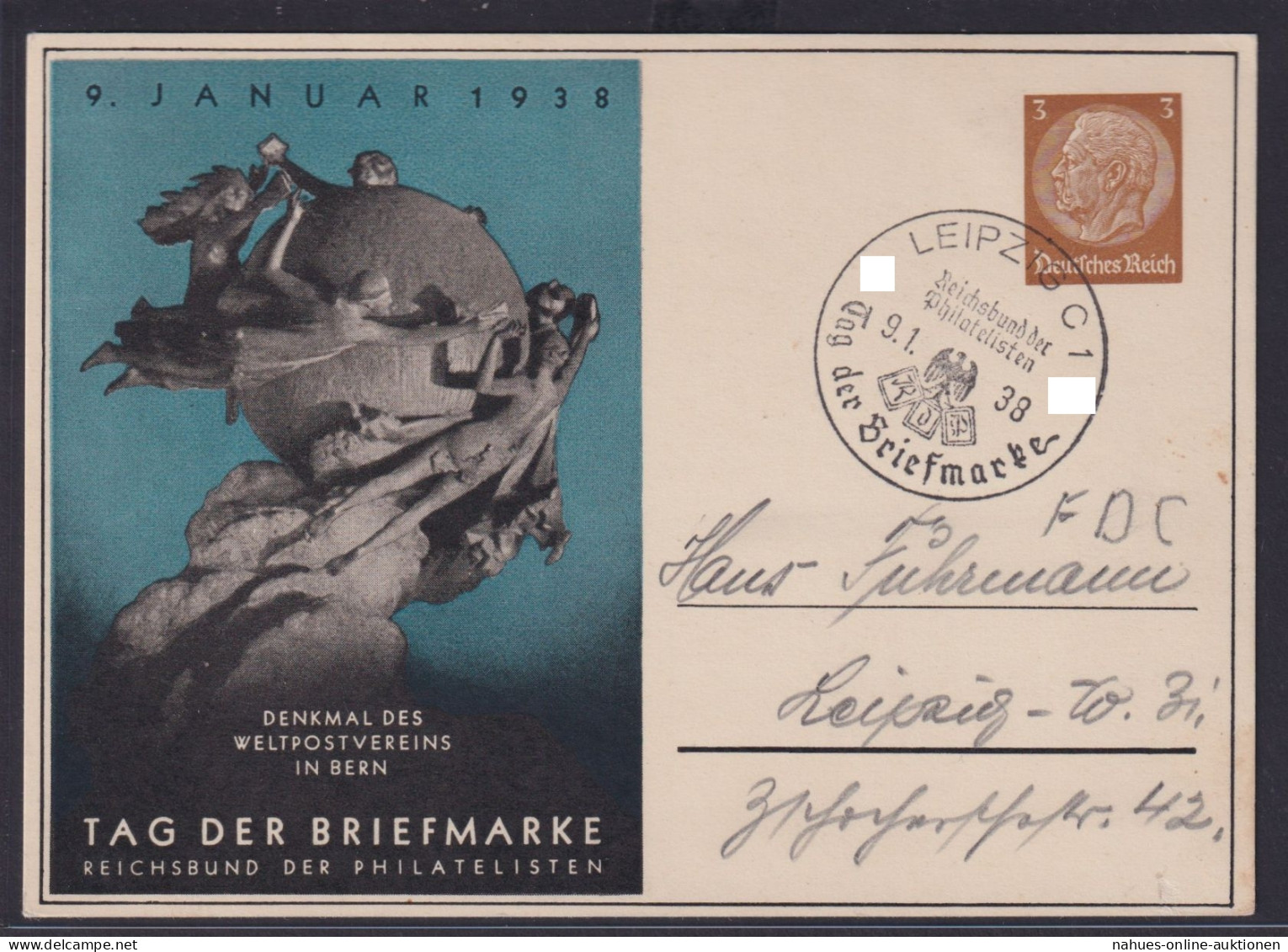 Deutsches Reich Privatganzsache Philatelie SST Leipzig Tag Der Briefmarke 1938 - Sonstige & Ohne Zuordnung