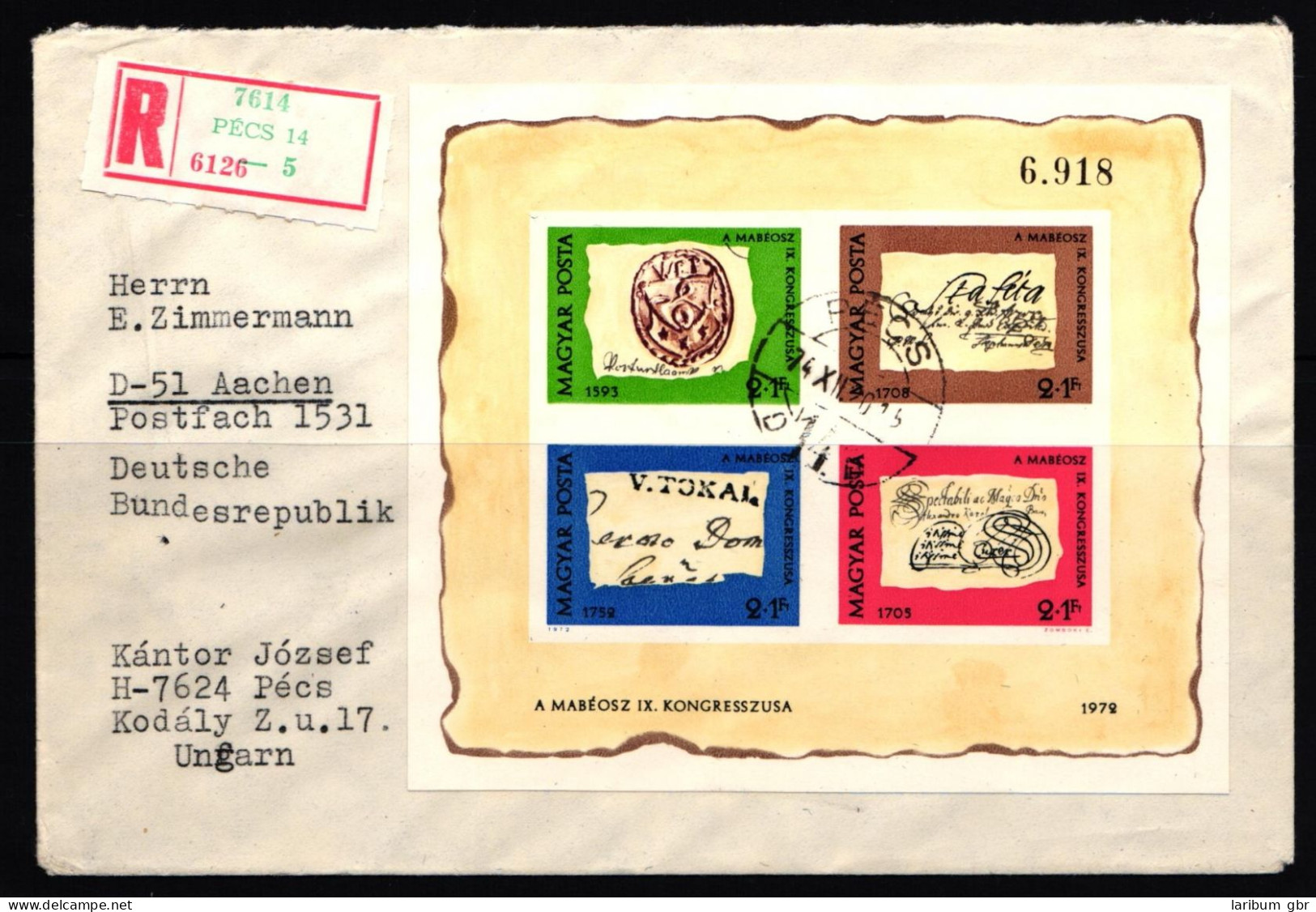 Ungarn Block 88 B Auf Brief Nach Aachen Gelaufen- #JE594 - Altri & Non Classificati