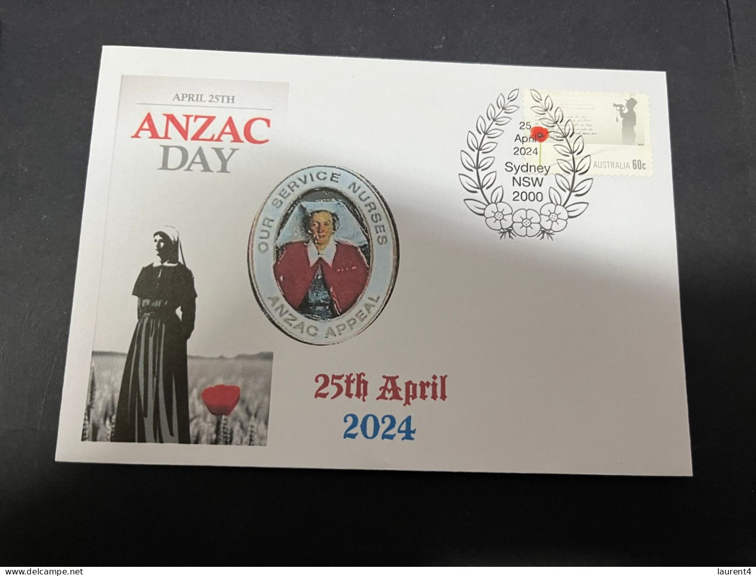 24-4-2024 (2 Z 52) Australia ANZAC 2024 - Special Cover Postmarked 25 April 2024 (Red Cross Nurse) - Militaria