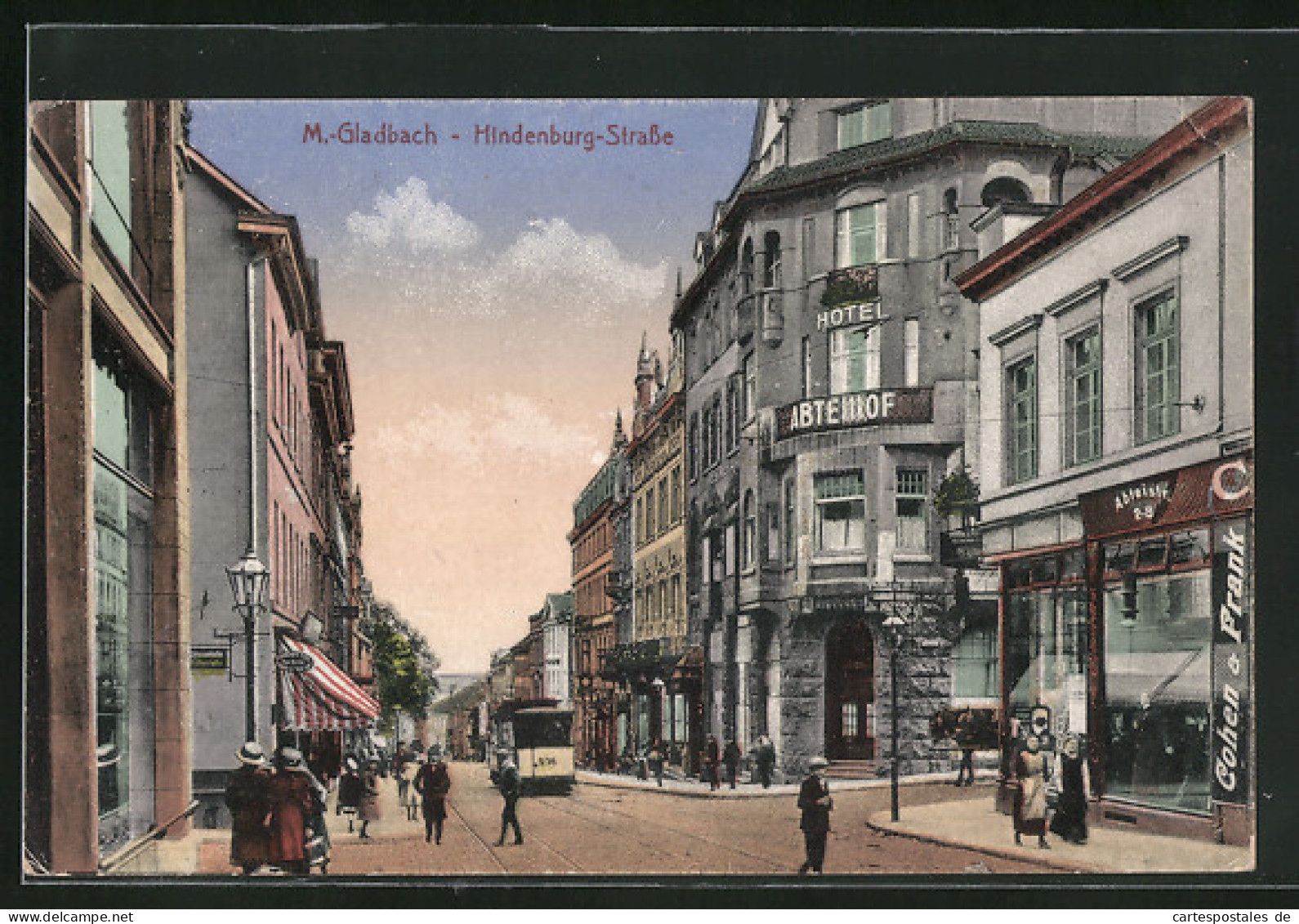 AK Mönchengladbach, Hindenburg-Strasse Am Hotel Abteihof, Strassenbahn  - Mönchengladbach