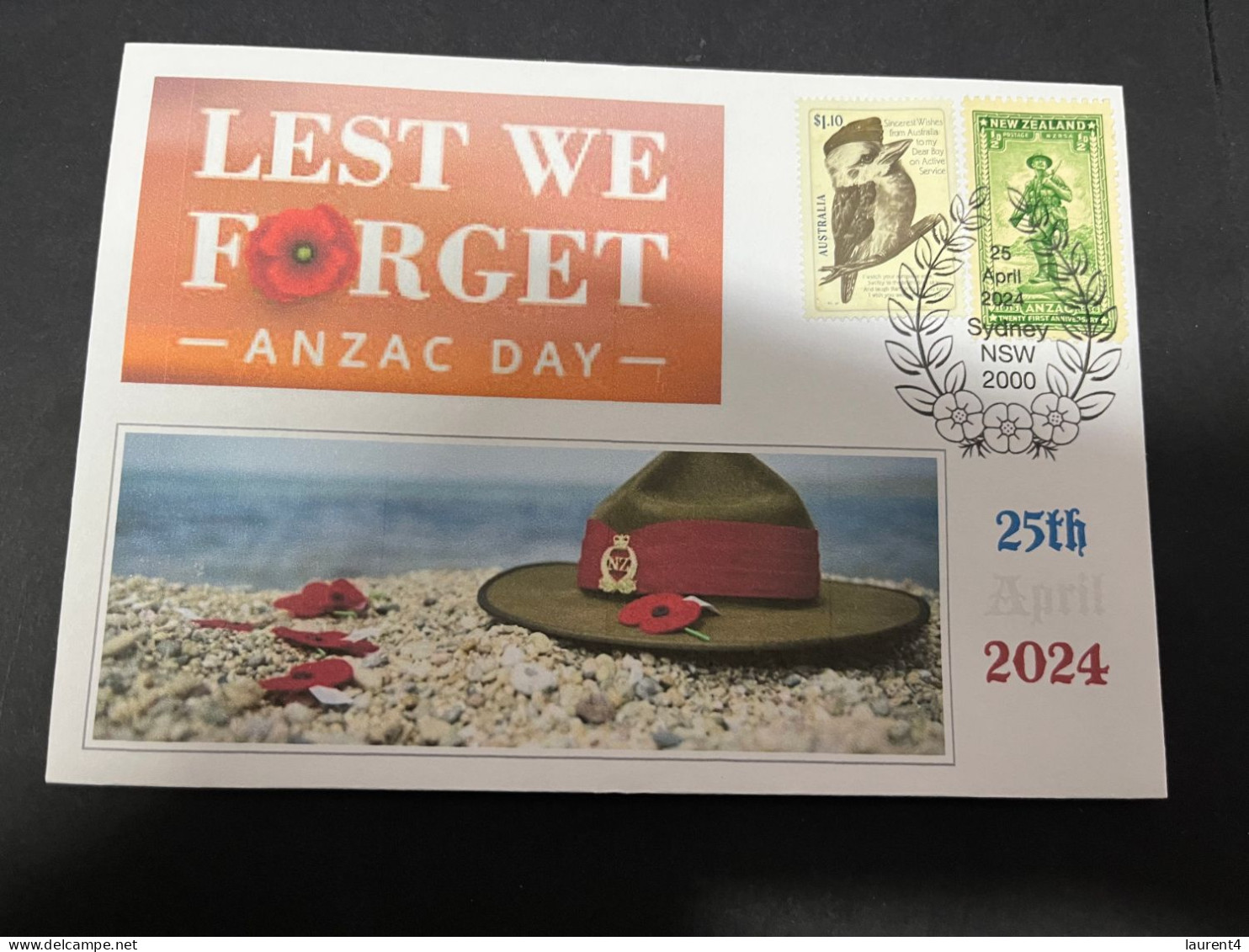 24-4-2024 (2 Z 52 A) Australia ANZAC 2024 - Special Cover Postmarked 25 April 2024 (NZ + OZ ANZAC Stamps) - Militares