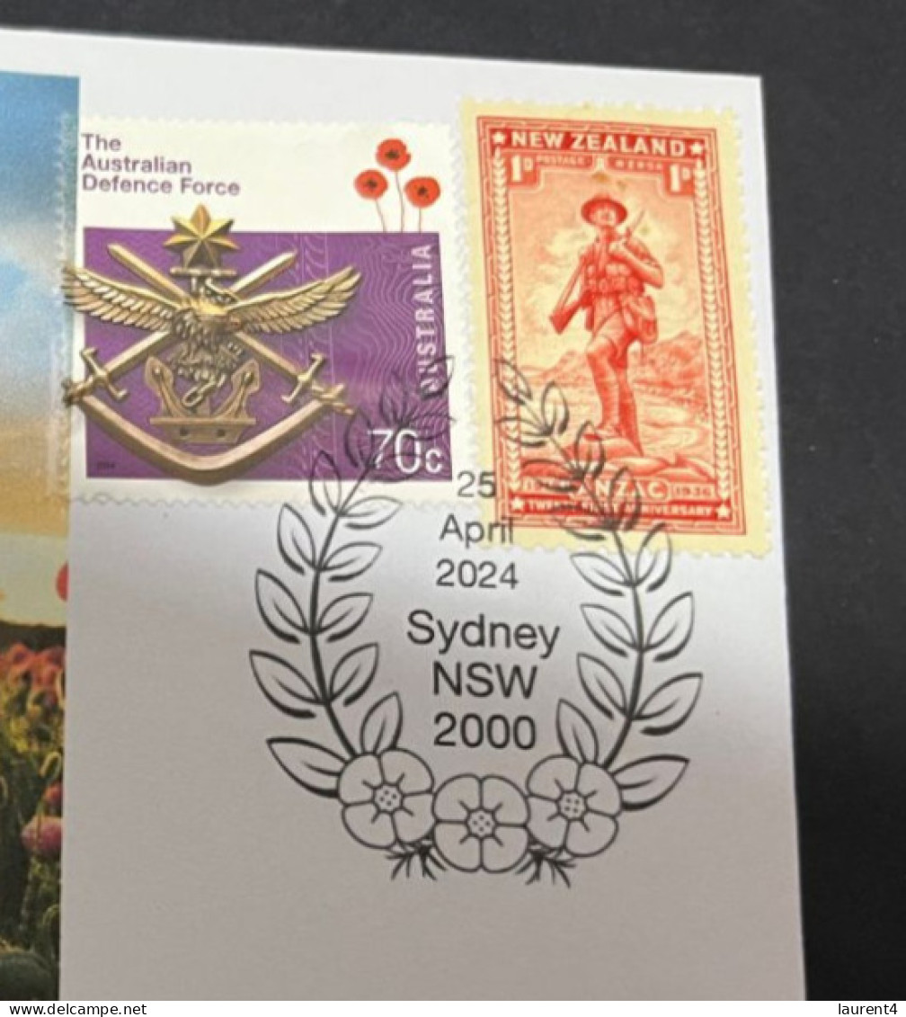 24-4-2024 (2 Z 52 A) Australia ANZAC 2024 - Special Cover Postmarked 25 April 2024 (NZ + OZ ANZAC Stamps) - Militares