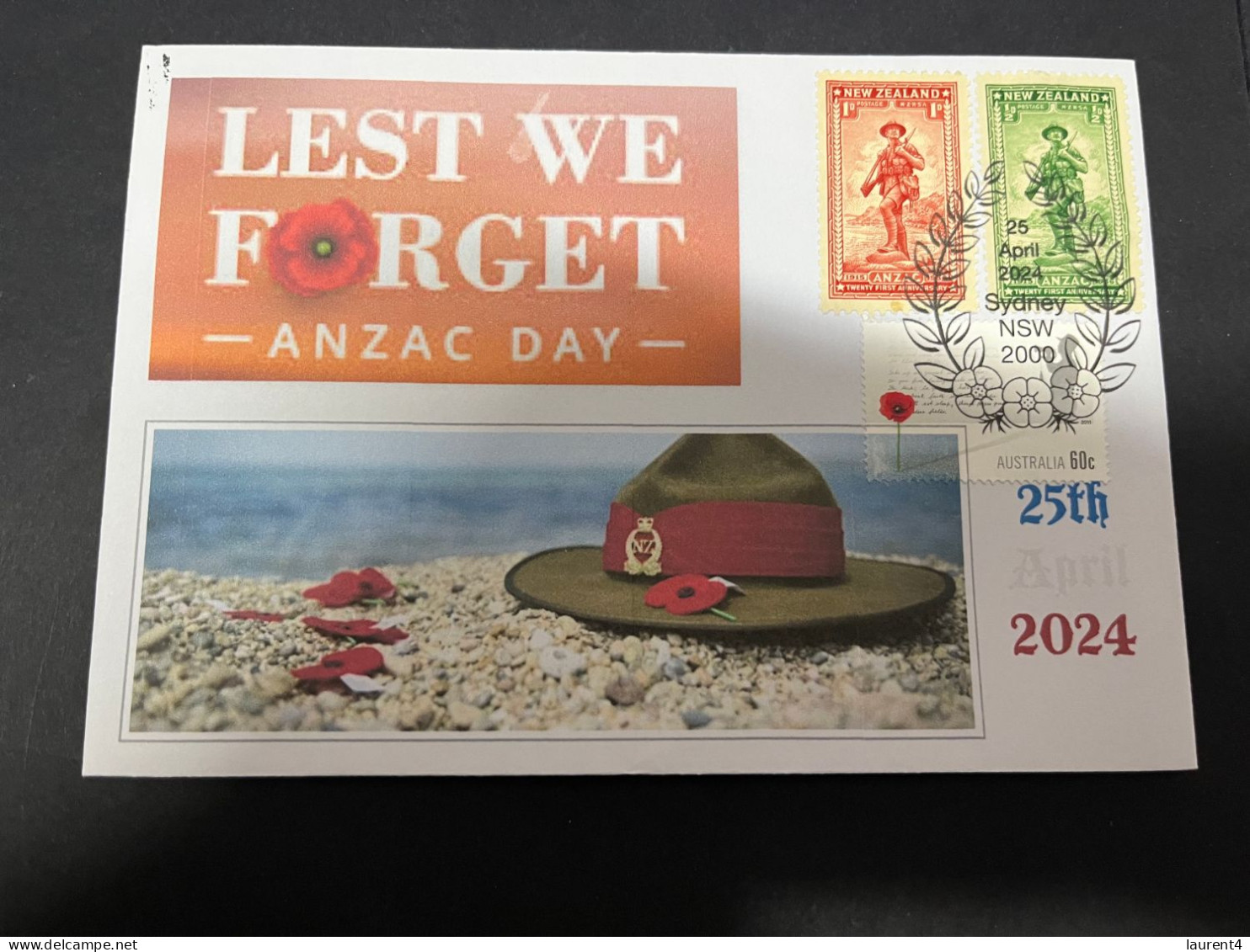 24-4-2024 (2 Z 52 A) Australia ANZAC 2024 - Special Cover Postmarked 25 April 2024 (NZ + OZ ANZAC Stamps) - Militares